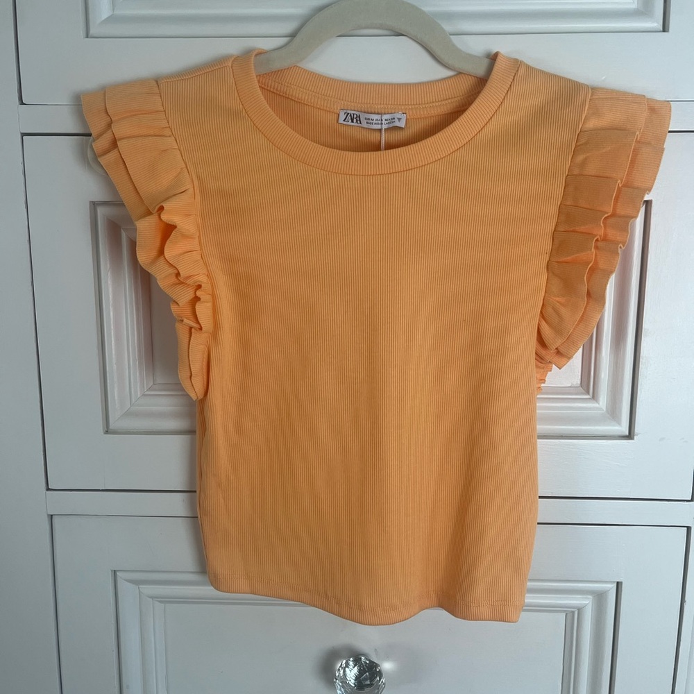 Zara Orange Ruffle Sleeve Top